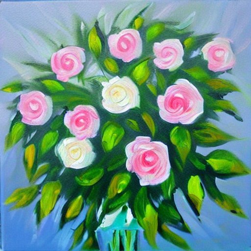Text prompt given to Stable Diffusion&nbsp;=&nbsp; "12''x12'' canvas acrylic painting of a vase of pink roses"