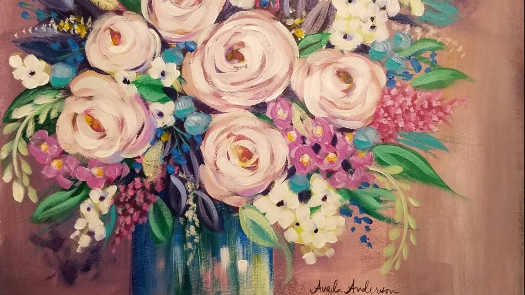 "Easy Impressionist Floral Vase Acrylic Painting" by Angela Anderson