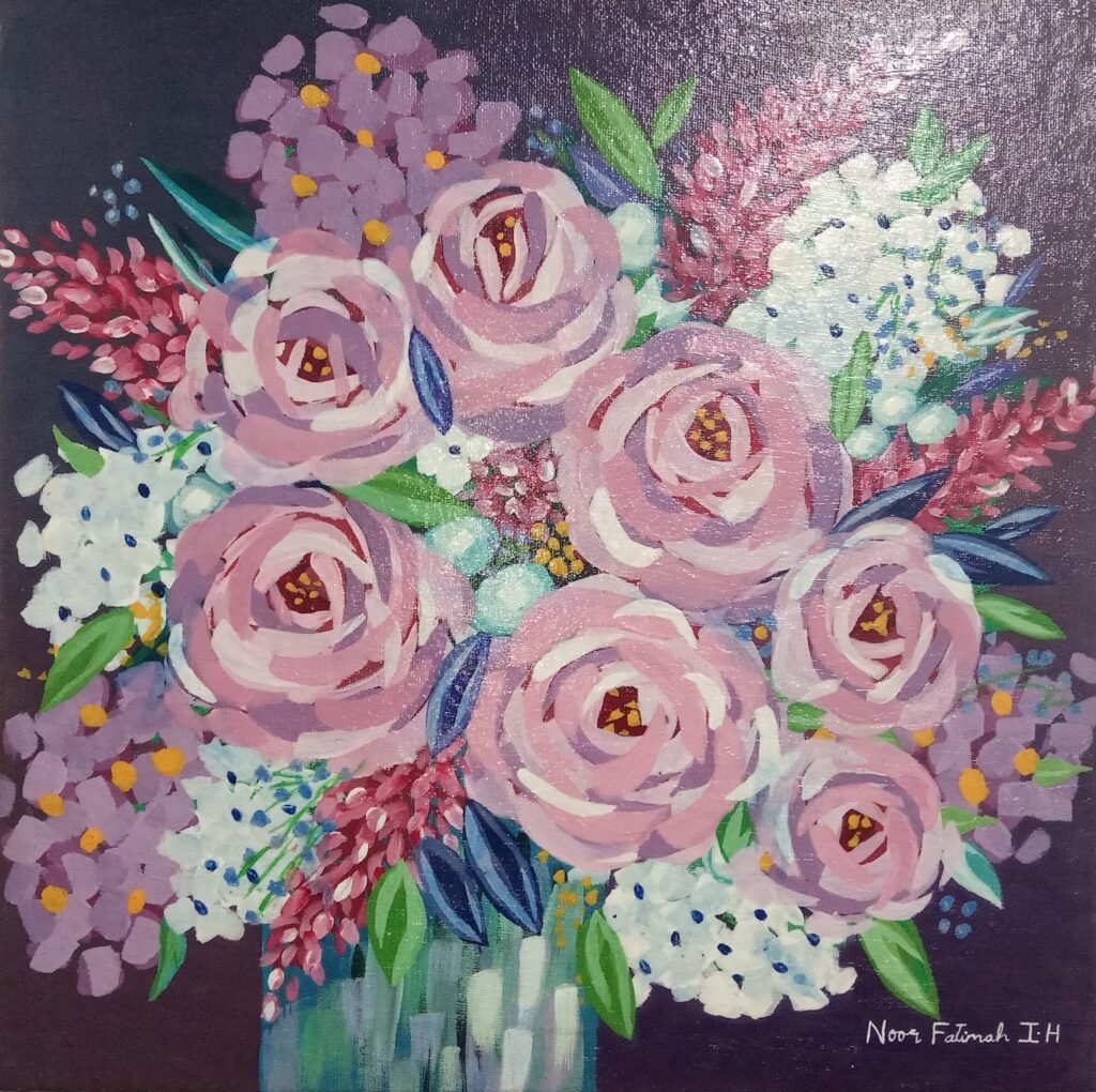 Easy Impressionist Floral Vase Acrylic Painting recreated -by @noorfatimah_i.h